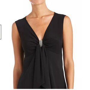 2 pc Long DRESS : R&M Richards 14W TOP Rhinestone Chiffon + Maxi SKIRT Black Tie